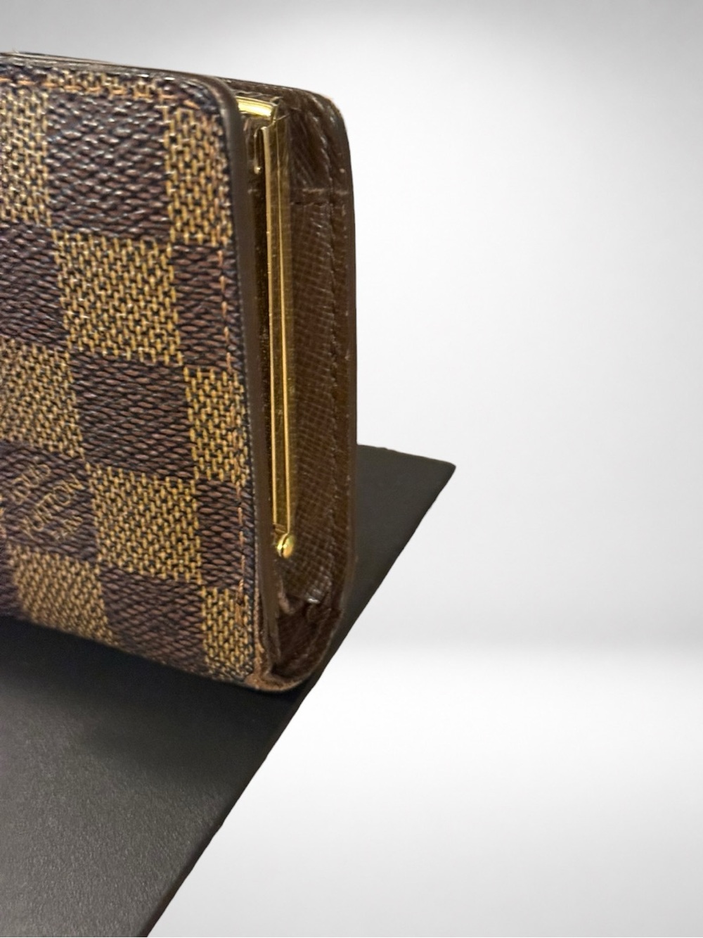 Louis Vuitton Authentic Damier Ebene French Purse Bifold Wallet Kiss Lock Brown - Picture 6 of 16
